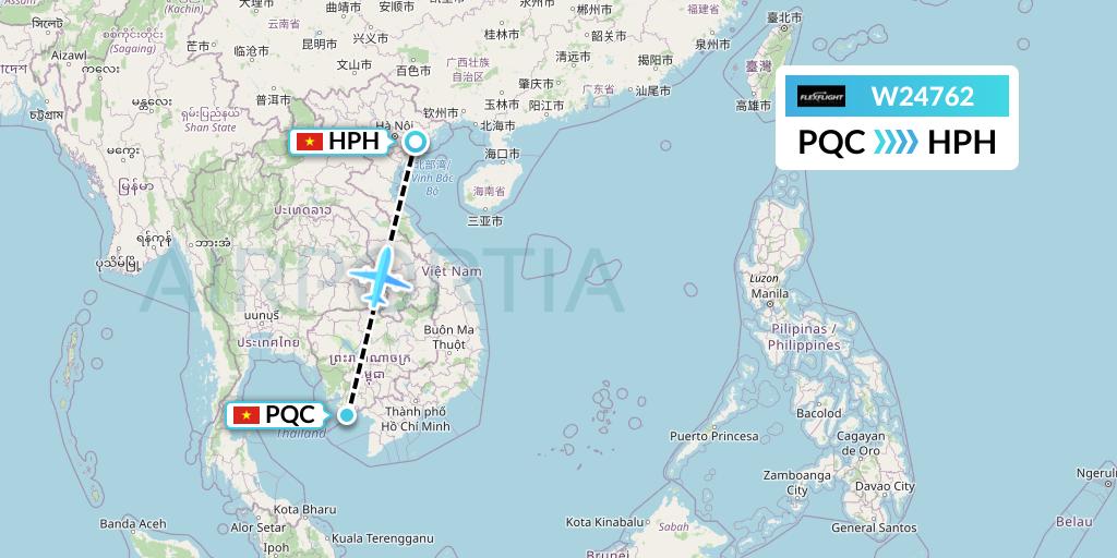 W24762 Flex Flight Flight Map: Phu Quoc to Haiphong