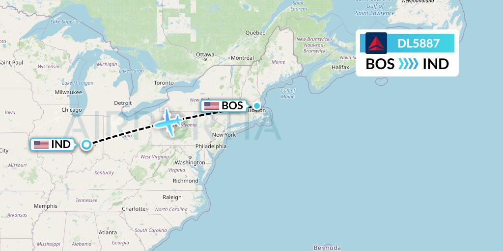 DL5887 Delta Air Lines Flight Map: Boston to Indianapolis