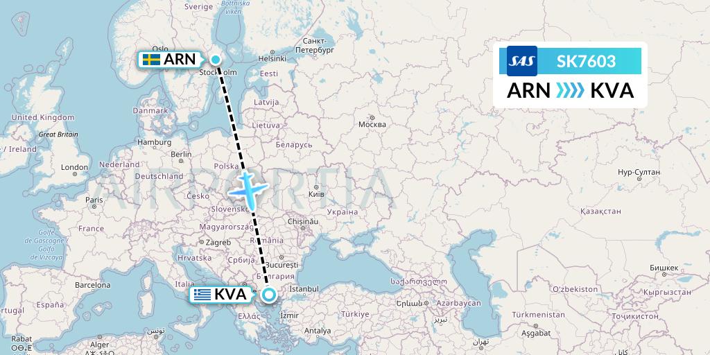 SK7603 SAS Flight Map: Stockholm to Kavala