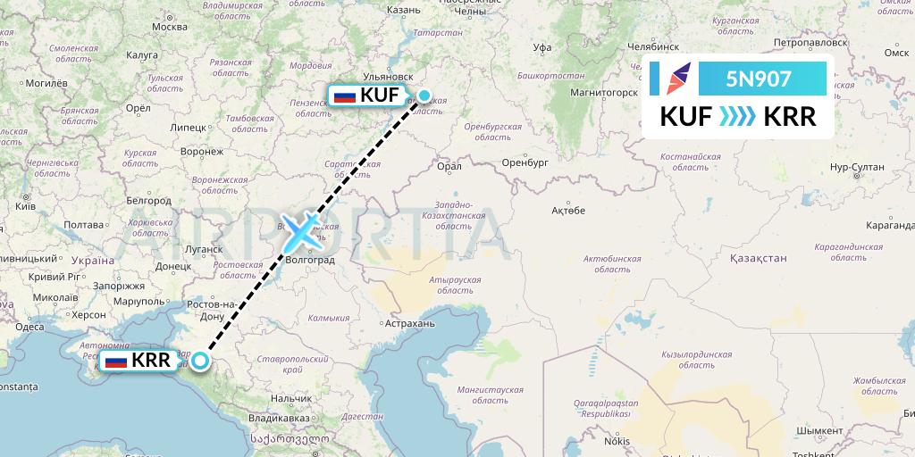 5N907 Nordavia Flight Map: Samara to Krasnodar