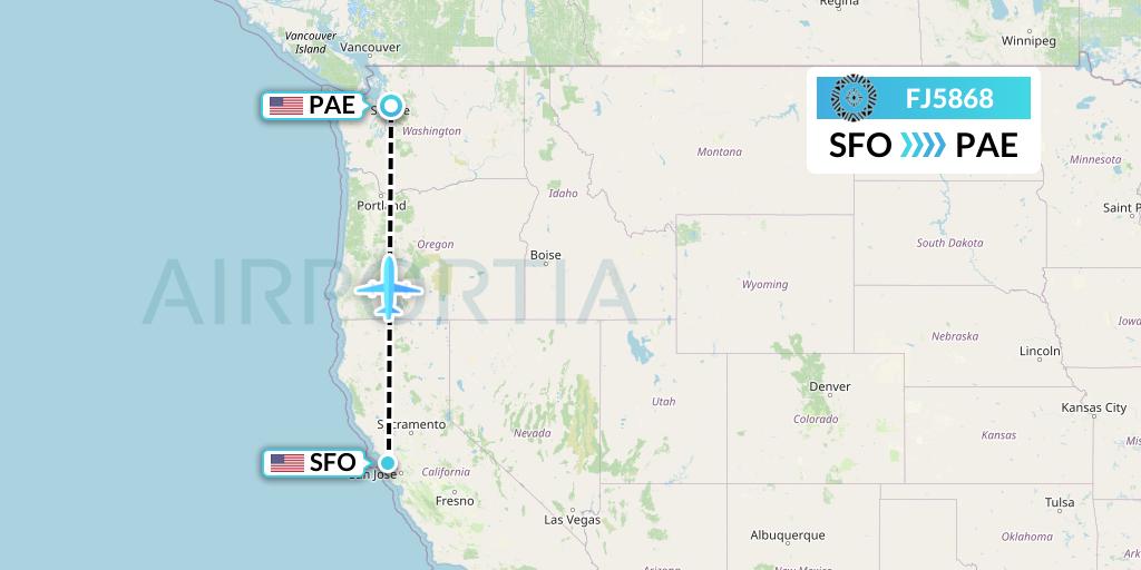 FJ5868 Fiji Airways Flight Map: San Francisco to Everett