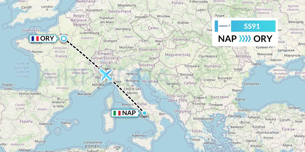 SS91 Corsair Flight Map: Naples to Paris