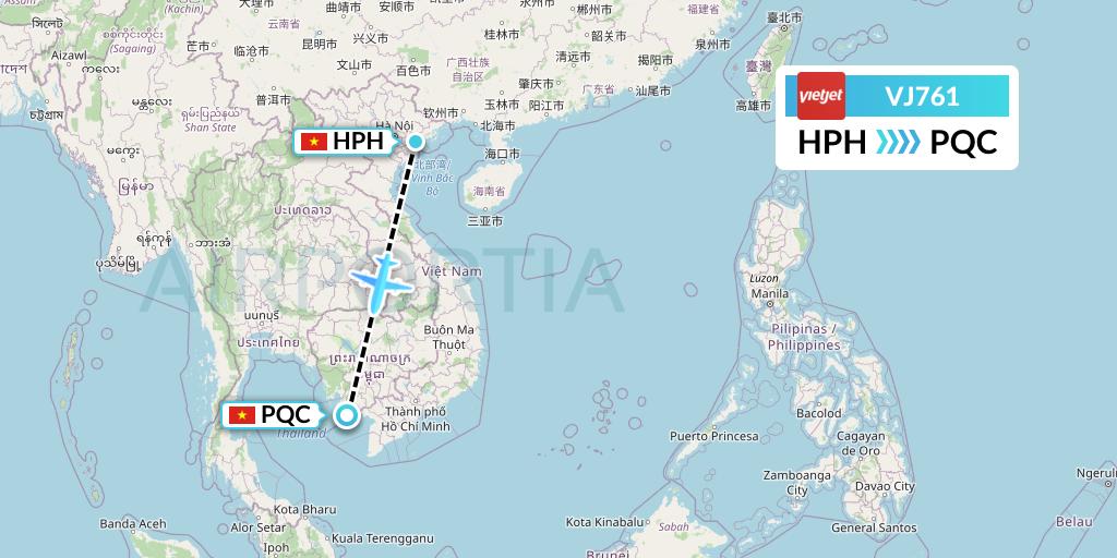 VJ761 VietJet Air Flight Map: Haiphong to Phu Quoc