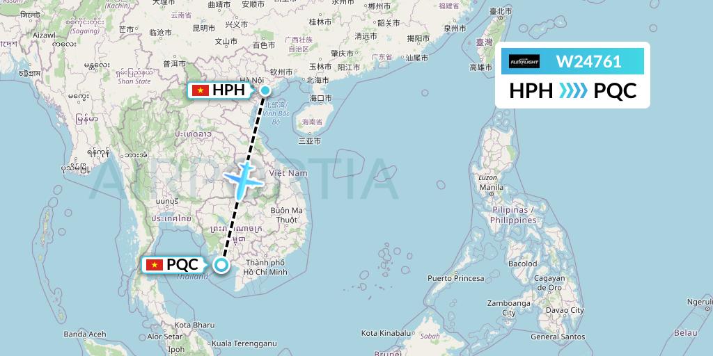 W24761 Flex Flight Flight Map: Haiphong to Phu Quoc