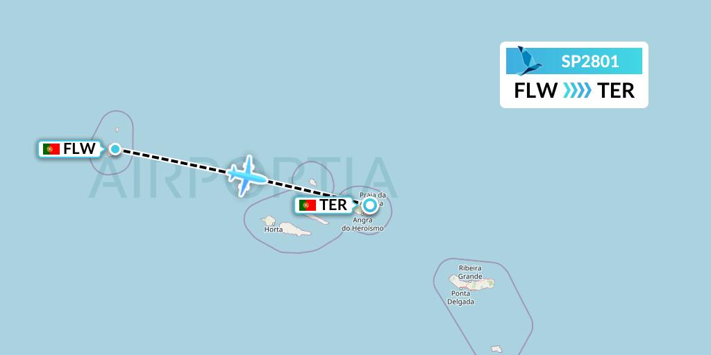 SP2801 SATA Air Acores Flight Map: Flores to Lajes