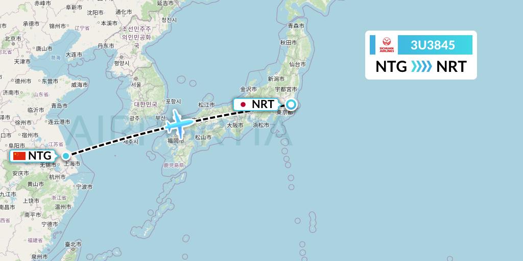 3U3845 Sichuan Airlines Flight Map: Nantong to Tokyo