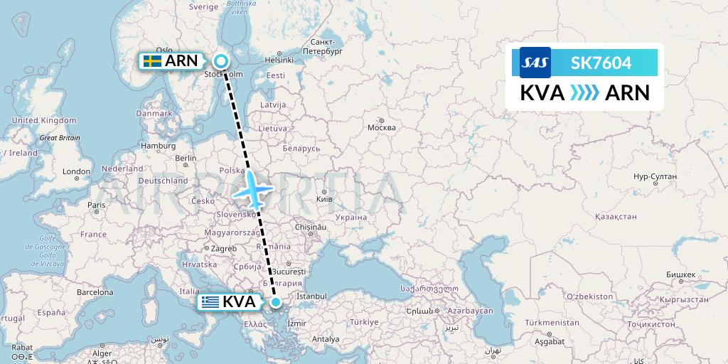 SK7604 SAS Flight Map: Kavala to Stockholm