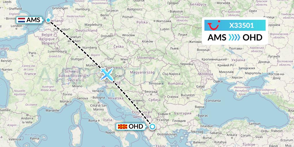 X33501 TUI fly Germany Flight Map: Amsterdam to Ohrid