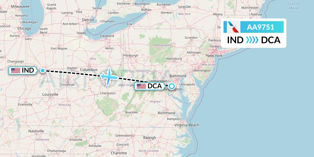 AA9751 American Airlines Flight Map: Indianapolis to Washington