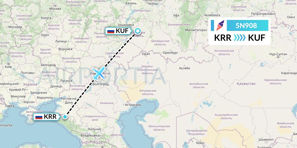 5N908 Nordavia Flight Map: Krasnodar to Samara