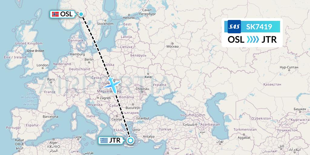 SK7419 SAS Flight Map: Oslo to Santorini