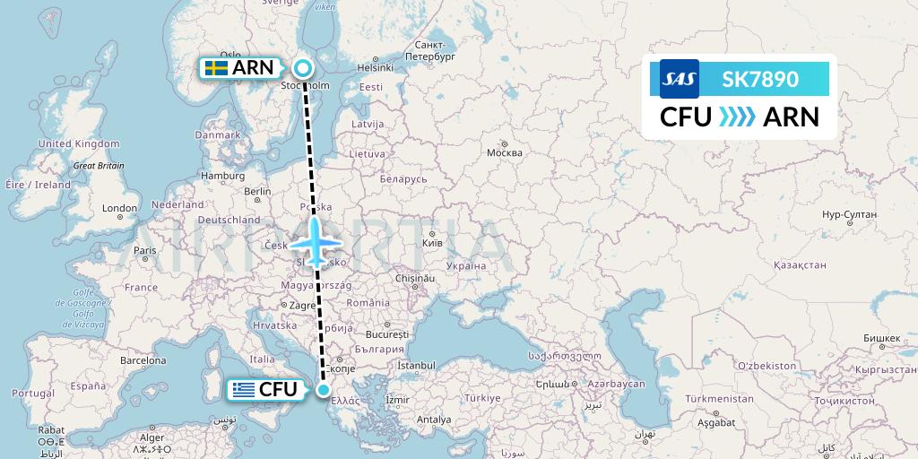 SK7890 SAS Flight Map: Corfu to Stockholm
