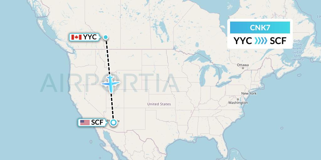 CNK7 Sunwest Aviation Flight Map: Calgary to Scottsdale