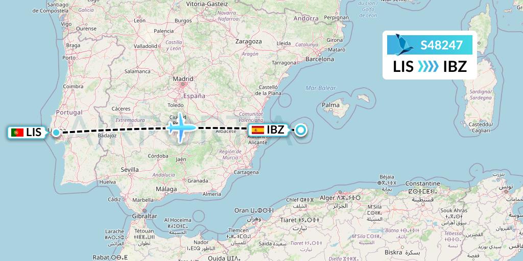 S48247 Azores Airlines Flight Map: Lisbon to Ibiza