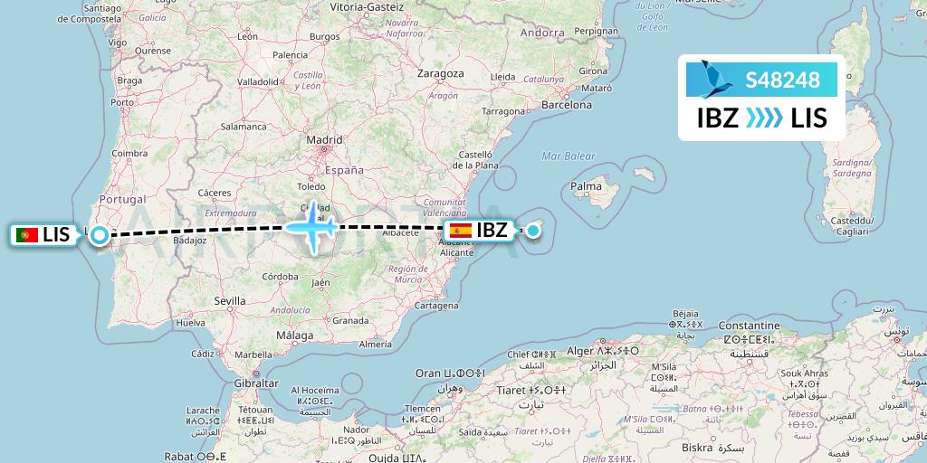 S48248 Azores Airlines Flight Map: Ibiza to Lisbon