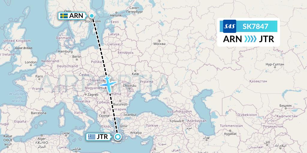 SK7847 SAS Flight Map: Stockholm to Santorini