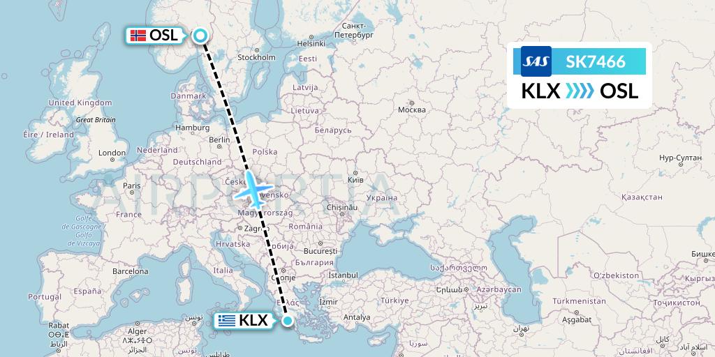 SK7466 SAS Flight Map: Kalamata to Oslo
