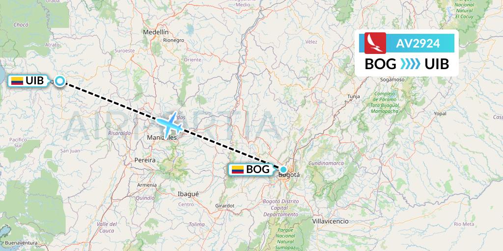 AV2924 Avianca Flight Map: Bogota to Quibdo