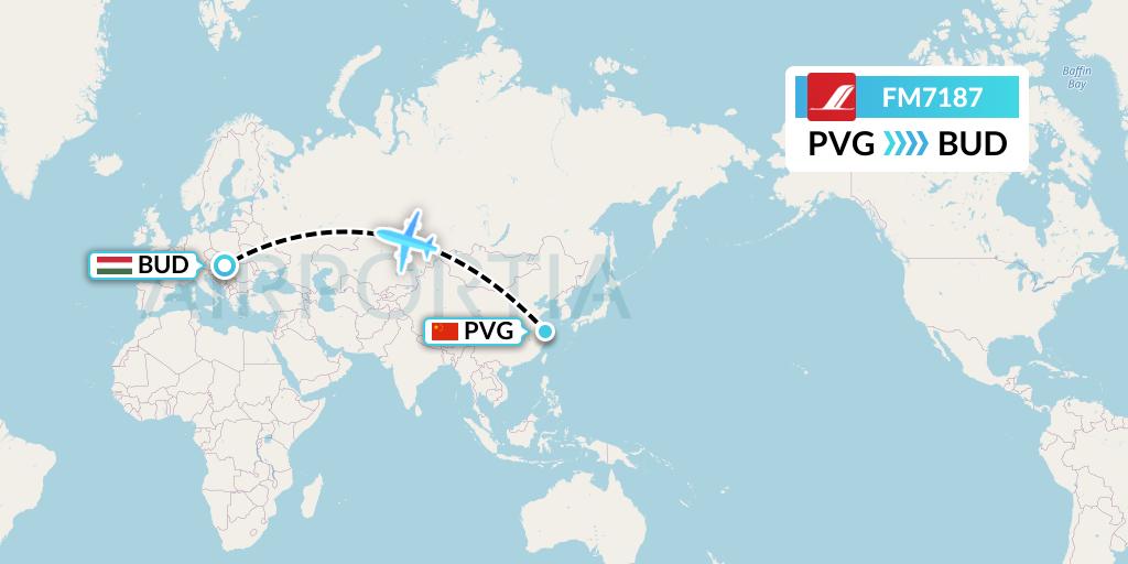 FM7187 Shanghai Airlines Flight Map: Shanghai to Budapest