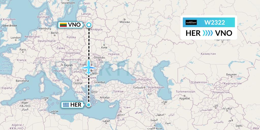W2322 Flex Flight Flight Map: Heraklion to Vilnius