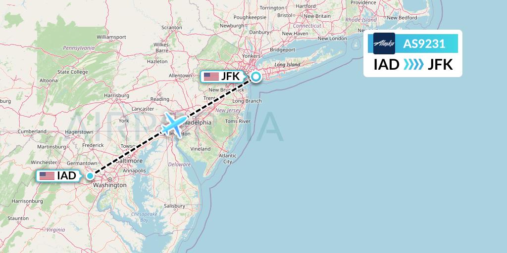 AS9231 Alaska Airlines Flight Map: Washington to New York