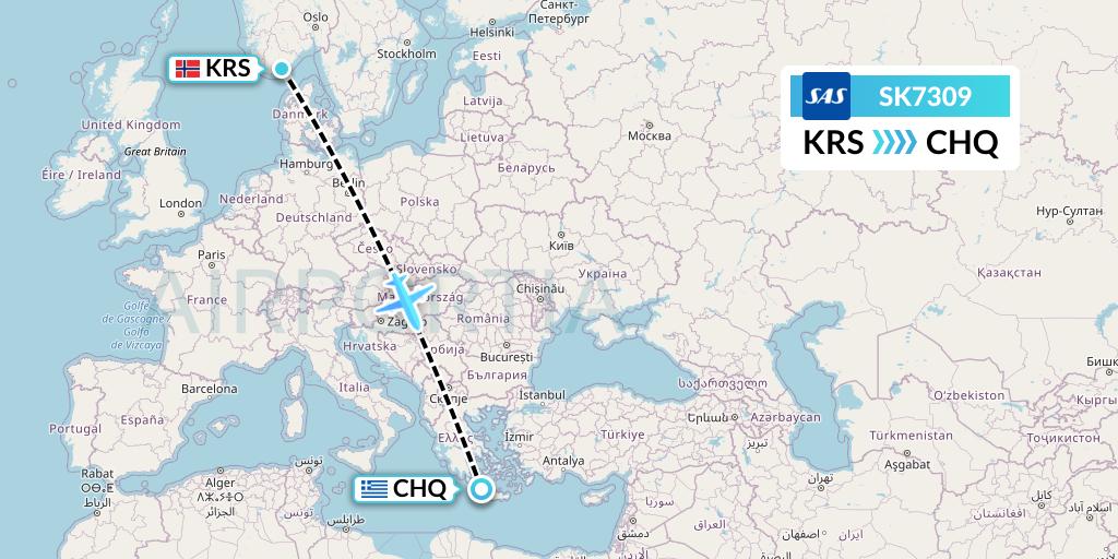 SK7309 SAS Flight Map: Kristiansand to Chania