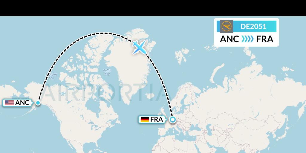 DE2051 Condor Flight Map: Anchorage to Frankfurt