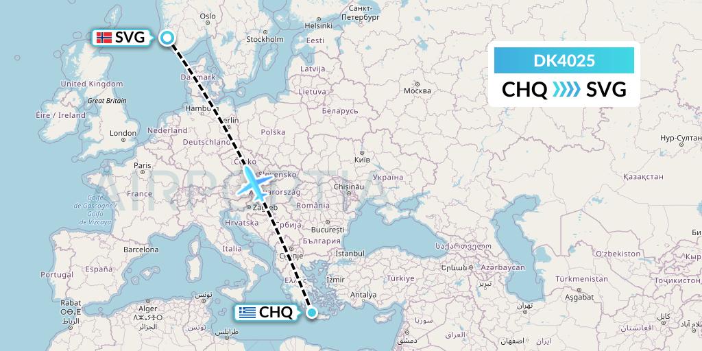 DK4025 Thomas Cook Airlines Scandinavia Flight Map: Chania to Stavanger