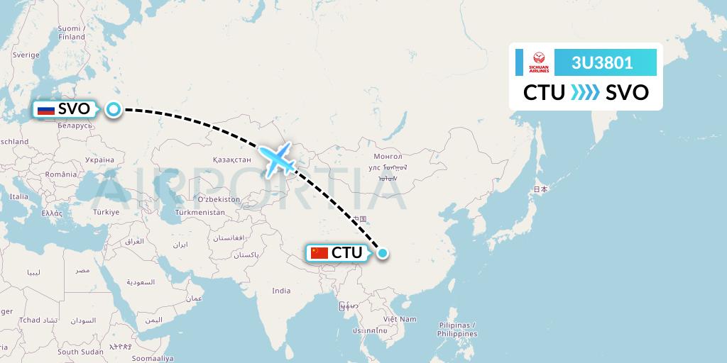 3U3801 Sichuan Airlines Flight Map: Chengdu to Moscow