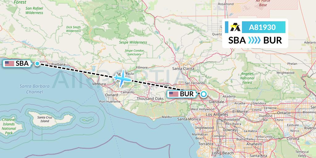 A81930 Aerolink Uganda Flight Map: Santa Barbara to Burbank