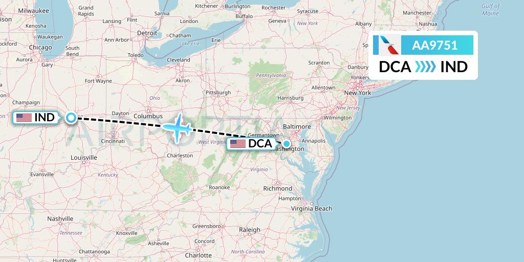 AA9751 American Airlines Flight Map: Washington to Indianapolis