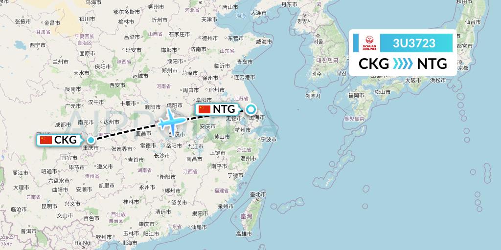 3U3723 Sichuan Airlines Flight Map: Chongqing to Nantong