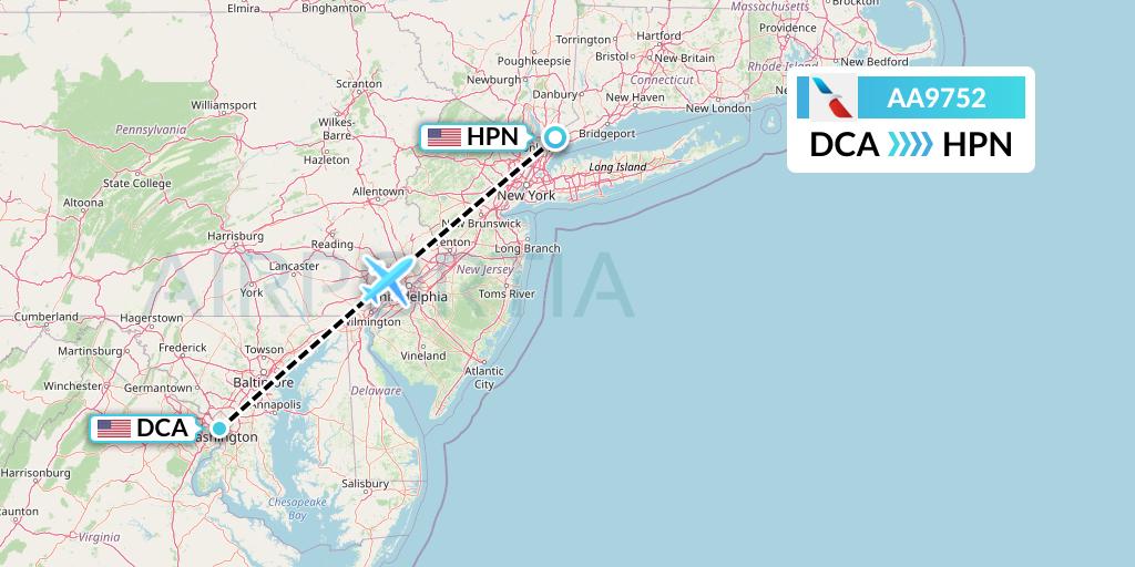 AA9752 American Airlines Flight Map: Washington to White Plains