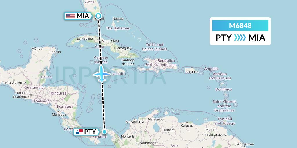 M6848 Amerijet International Flight Map: Panama City to Miami