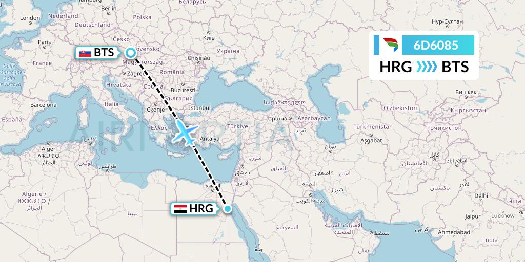 6D6085 Travel Service Slovakia Flight Map: Hurghada to Bratislava
