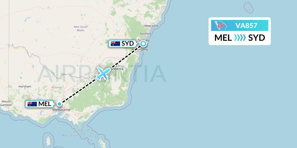 VA857 Virgin Australia Flight Map: Melbourne to Sydney