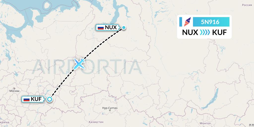 5N916 Nordavia Flight Map: Novy Urengoy to Samara