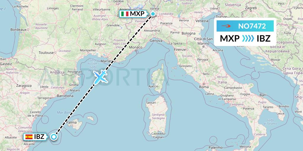 NO7472 Neos Flight Map: Milan to Ibiza