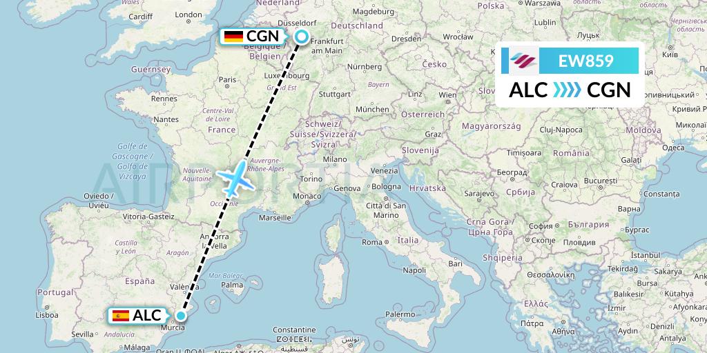 EW859 Eurowings Flight Map: Alicante to Cologne
