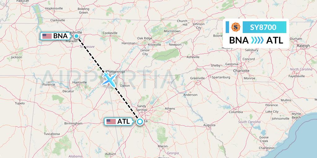 SY8700 Sun Country Airlines Flight Map: Nashville to Atlanta
