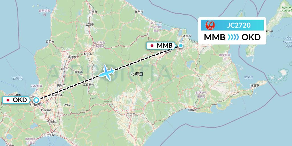 JC2720 Japan Air Commuter Flight Map: Memanbetsu to Sapporo