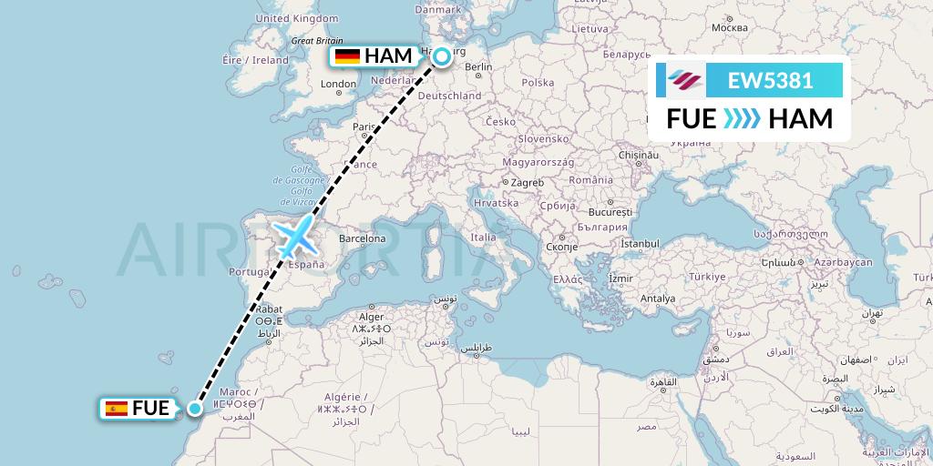 EW5381 Eurowings Flight Map: Fuerteventura to Hamburg