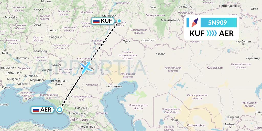 5N909 Nordavia Flight Map: Samara to Sochi