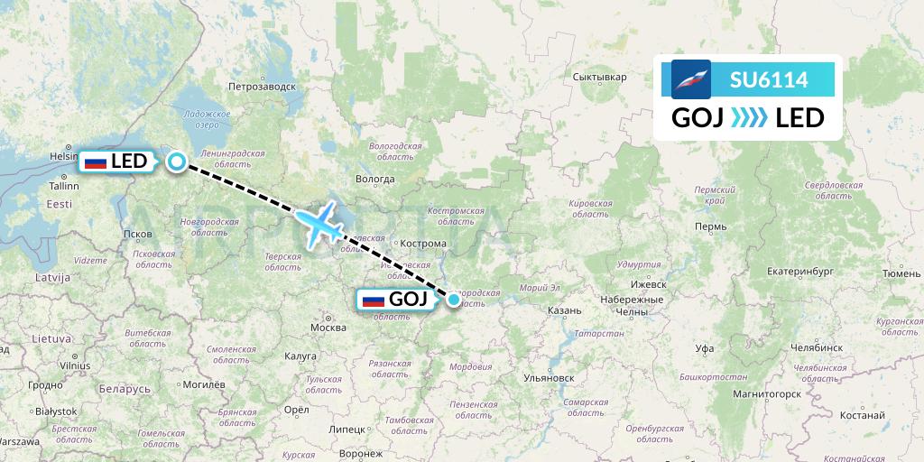 SU6114 Aeroflot Flight Map: Nizhny Novgorod to St. Petersburg