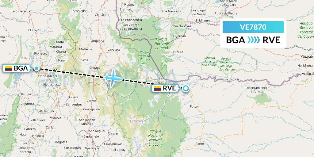 VE7870 Easyfly Flight Map: Bucaramanga to Saravena