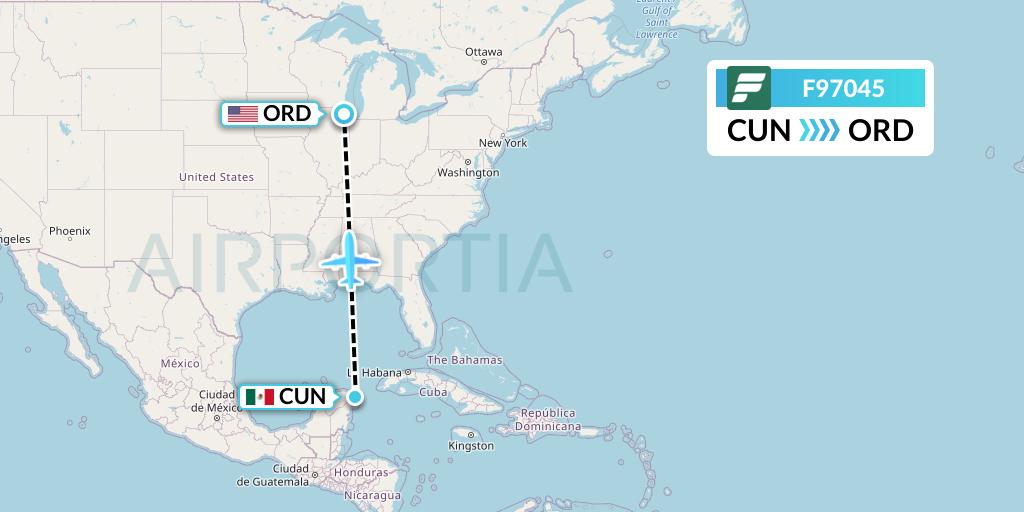 F97045 Frontier Airlines Flight Map: Cancun to Chicago