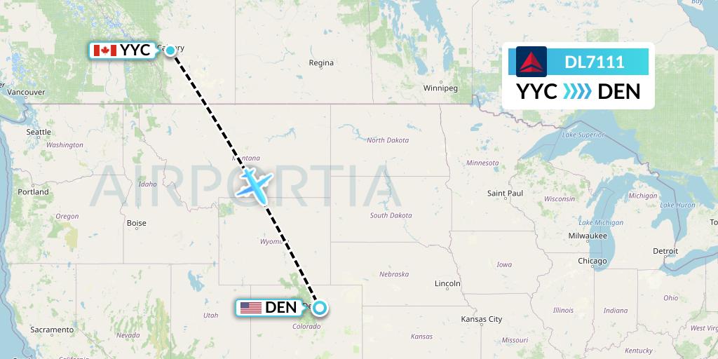 DL7111 Delta Air Lines Flight Map: Calgary to Denver