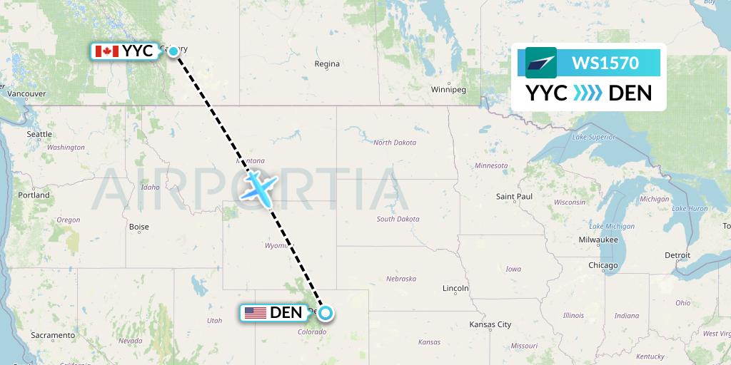 WS1570 WestJet Flight Map: Calgary to Denver