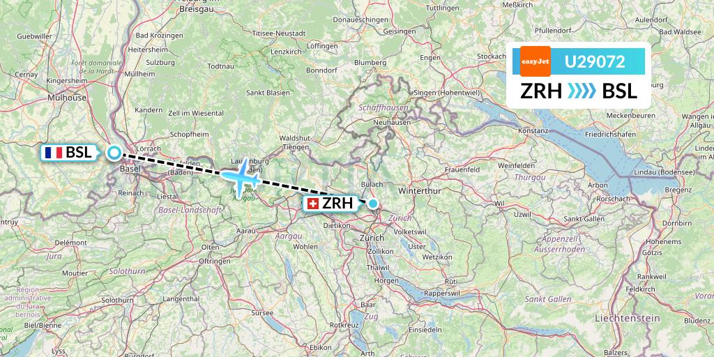 U29072 EasyJet Flight Map: Zurich to Basel