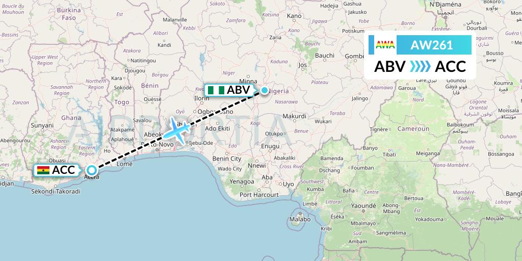 AW261 Africa World Airlines Flight Map: Abuja to Accra
